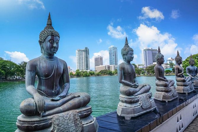 The Seema Malaka shrine standing on Beira Lake below the Colombo skyline